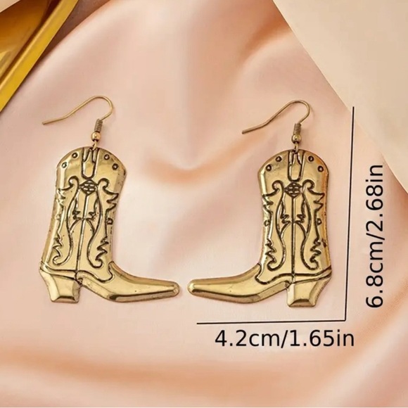 Gold Cowboy Boot Drop Earrings - Picture 7 of 7